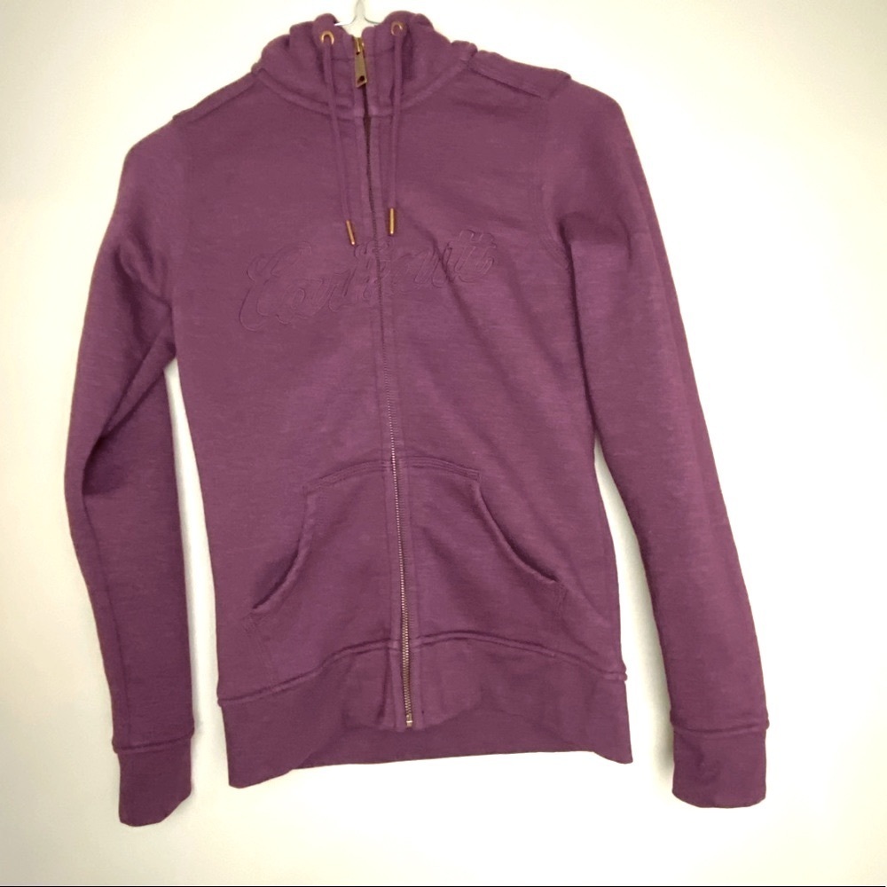 CARHARTT Burgundy Long Sleeve Logo Zip Up Hoodie Size XS